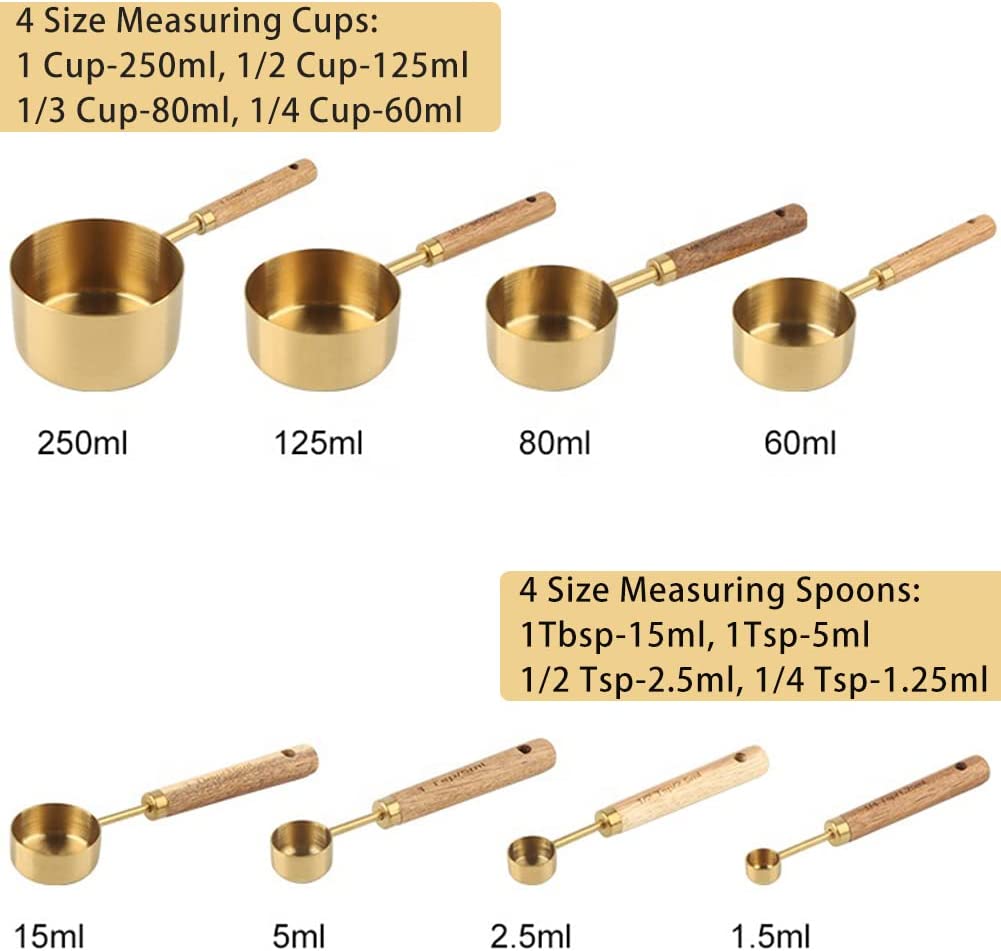 Gold Measuring Spoons and Cups, 8 Piece 