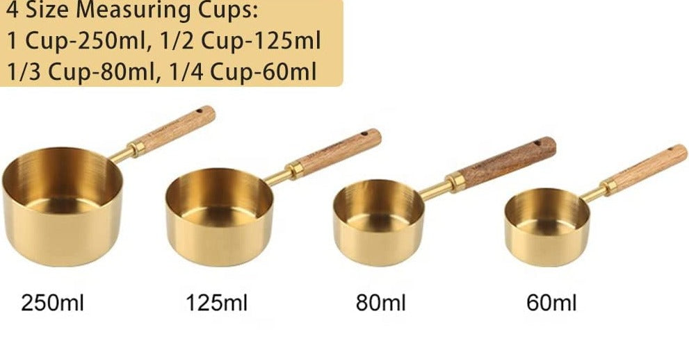 Acacia Wood and Gold Measuring Cups, Set of 4
