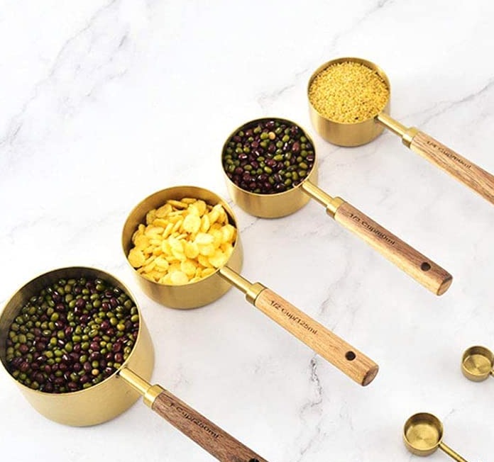 Acacia Wood and Gold Measuring Cups, Set of 4