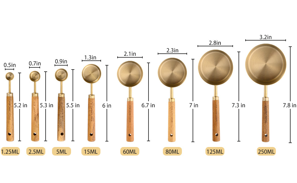 Acacia Wood and Gold Measuring Cups, Set of 4