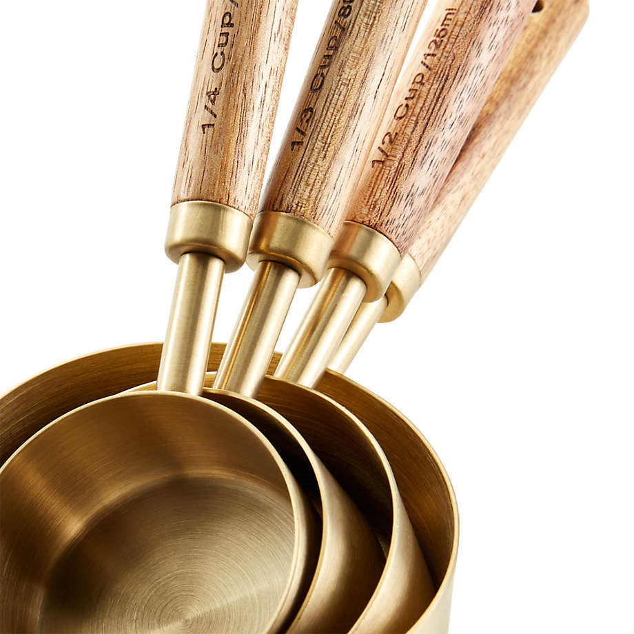 Acacia Wood and Gold Measuring Cups, Set of 4